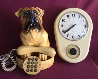 Retro Pug Bull Dog Landline Phone 1950s Kitchen Timer Wall Clock