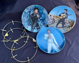 Set Of 3 Elvis Delphi Collectible Plates And Holders
