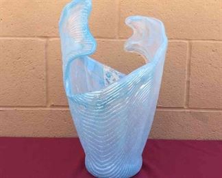 Stunning Murano Blue Waves Art Glass Vase