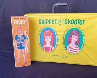 Vintage Ricky Doll With Skipper Skooter Doll Case Barbie