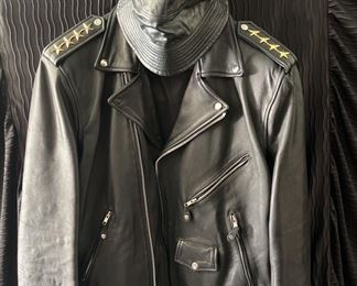 Vintage Wilsons Black Leather Classic Biker Jacket And Leather Bucket Hat