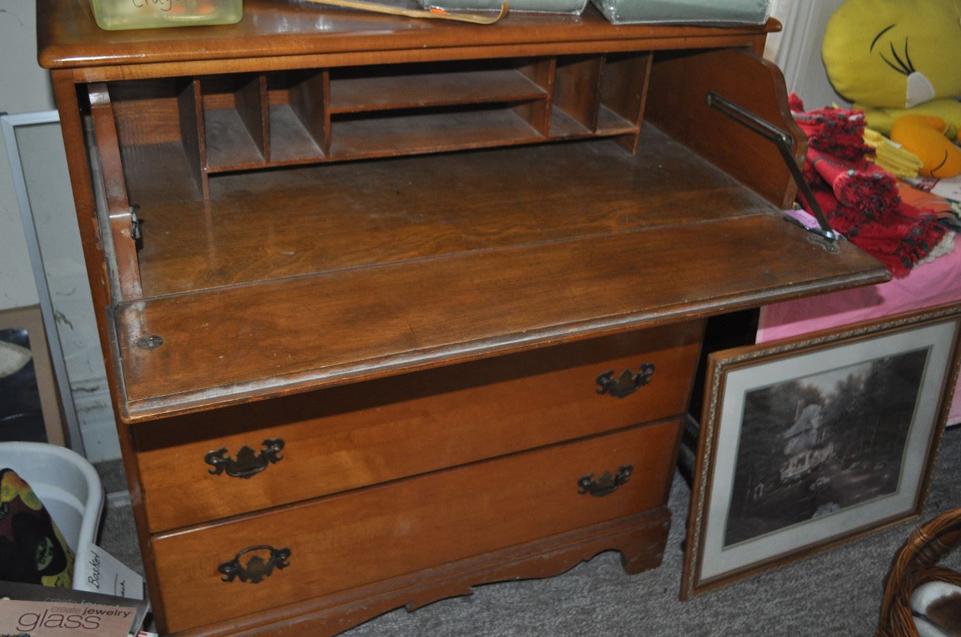 Drop front desk and chest of drawers