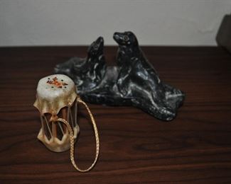 Soap stone seals and Native baby rattle