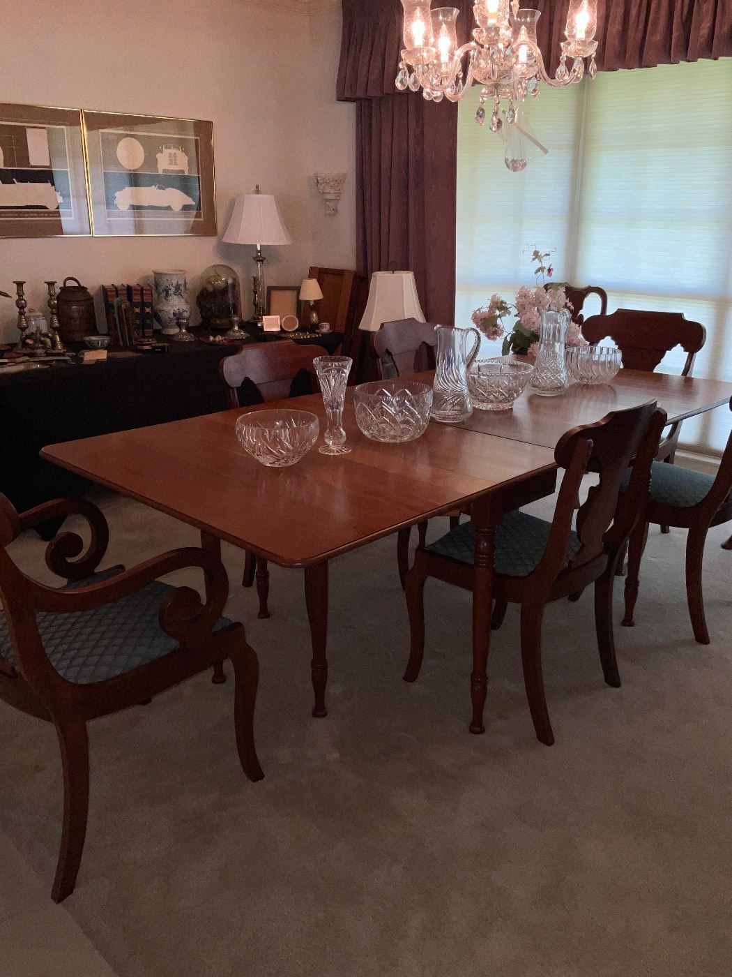 This beautiful table has another leaf.  Thanksgivings around the corner.   Fabulous for family gatherings. 