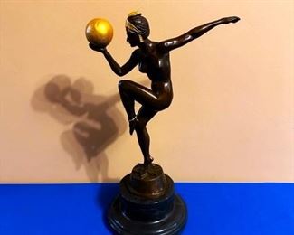 Sexy Nude Woman Dancer Art Deco Bronze Sculpture by Maurice Guiraud-Riviere 16" high