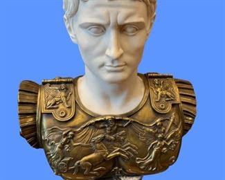Julius Caesar Sculpture, bust made by Gino Ruggeri, material is marble powder and base is marble. 26"H x 17" W, 