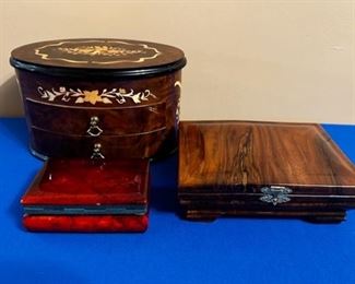 Collectible boxes including music and jewelry by San Francisco music box, Sorrento and signed by Mark Schneider