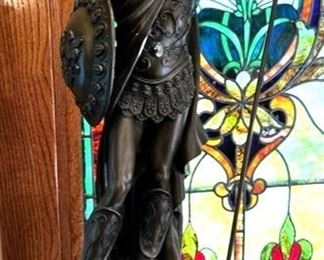 Bronze statue marble base Roman Soldier 30" tall x 15" wide (26" without base) weighs approx. 60 lbs.