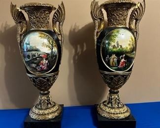 Pair of Victorian vases on marble base