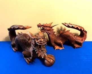 Hand-carved wood dragons