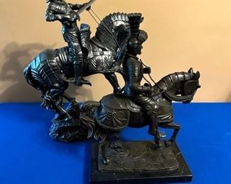 Knight on horse; front Bronze is Medieval Chivalrous Knight on Horse 12" tall