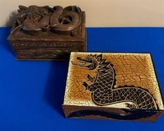 wooden boxes with dragons