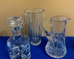 Crystal dedanter, vase and pitcher