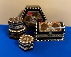 Lacquered Marquetry boxes (we have over 30 of these in these sizes) Great Gifts!