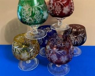 Set of Ajka Marsala colored crystal brandy glasses