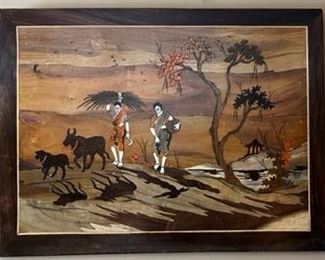 Marquetry wood inlay artwork from India