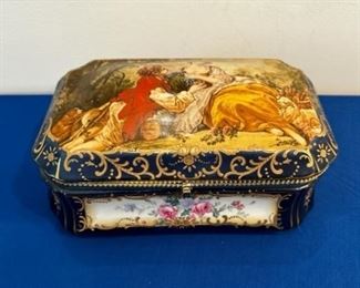 Antique French Sevres style painted porcelain and gilt brass box