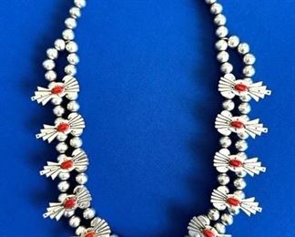 Sterling and coral squash blossom necklace (matching earrings not pictured)