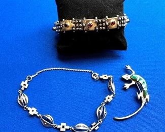 Sterling including bracelet with garnet stones