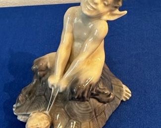 Royal Copenhagen Faun riding on Turtle