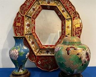 Chinese cloisonne and reversed painted mirror