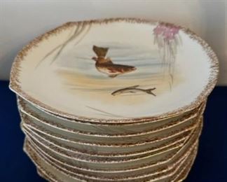 Vintage LRL Limoges fish plates (11 total)