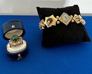 14k ring and 14k bracelet with semi-precious gems