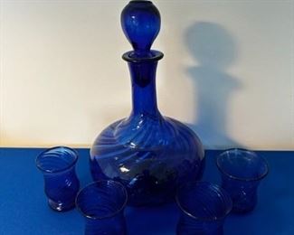 Cobalt blue glass decanter set