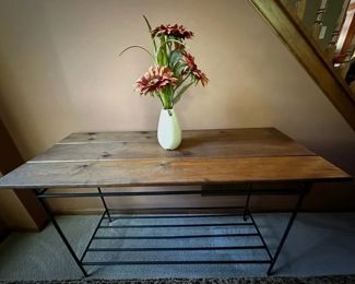 Side table with reclaimed wood top and iron bottom
