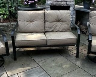 Outdoor swivel rockers and loveseat