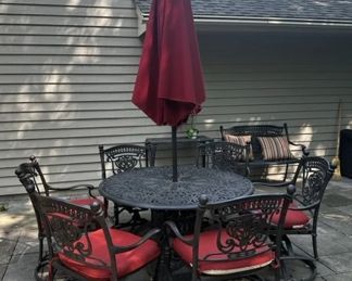 Outdoor table, chairs and umbrella set