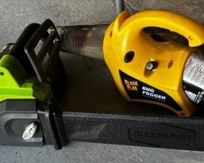 Greenworks chain saw and Black Flag bug fogger
