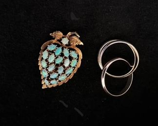 14kt opal pin and 18kt "trinity" 3 ring cartier band size 10.5