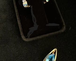 14kt tanzenite and opal earrings and 14kt blue topaz pendant 