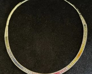 14kt gold multicolor ruby and sapphire diamond necklace 30.7 grams 