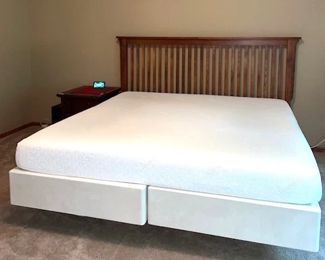 Amish mission style king sized bed.  Great condition Temperpedic mattress