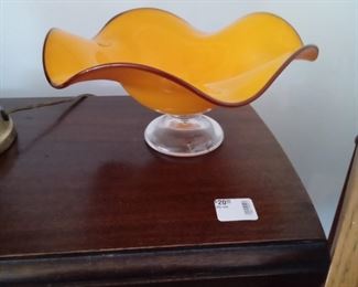 Handbl9wn Orange Glass Art