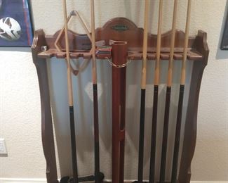 pool table with  pool cues