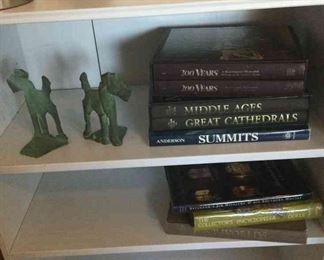 Book Lovers Delight Coffee Table Books, Collectibles, and Dog Bookends 