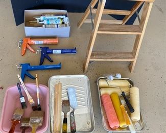 DIY Essentials Brand New Caulking, Sealants, Guns, Brushes, Rollers, Mixers, Trays, and Step Stool 