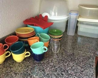 Vibrant Fiesta Collection Homer Laughlins Cups and Saucers, Tupperware, and More