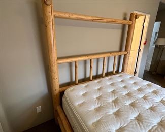 Queen Pine Log Bed with Frame Mattress & Box Spring
