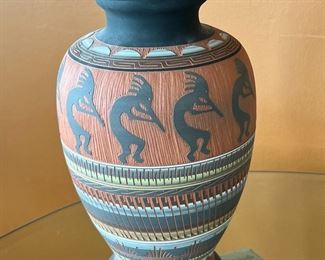 M Grey Navajo Etched Pottery Vase