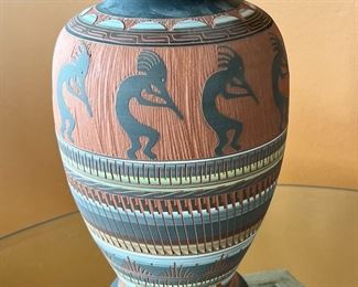 M Grey Navajo Etched Pottery Vase