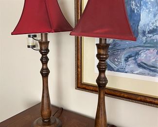 2pc Wood Tall Lamps Pair