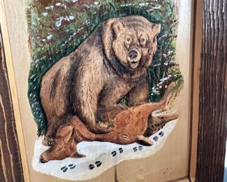 Hand Carved Wood Bear & Deer Wall Hanging
