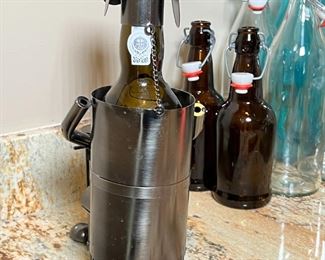 Metal Art Drummer Dog Wine Bottle Holder