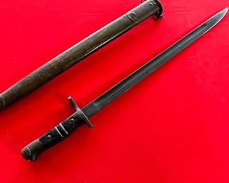 British 1913 Pattern WWI Remington Bayonet with Scabbard 1917 P1913 Enfield Blade: 17in Total: 21.5in