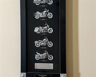 Harley Davidson Motorcycles Bikes Of The 1980s Framed Art Plaque Shadow Box 25x12x2in HxWxD