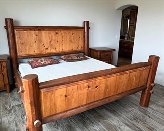 King Ponderosa Pine Log Bed Custom Made No Mattress Frame: 65x90x94in Box Spring: 78x75in